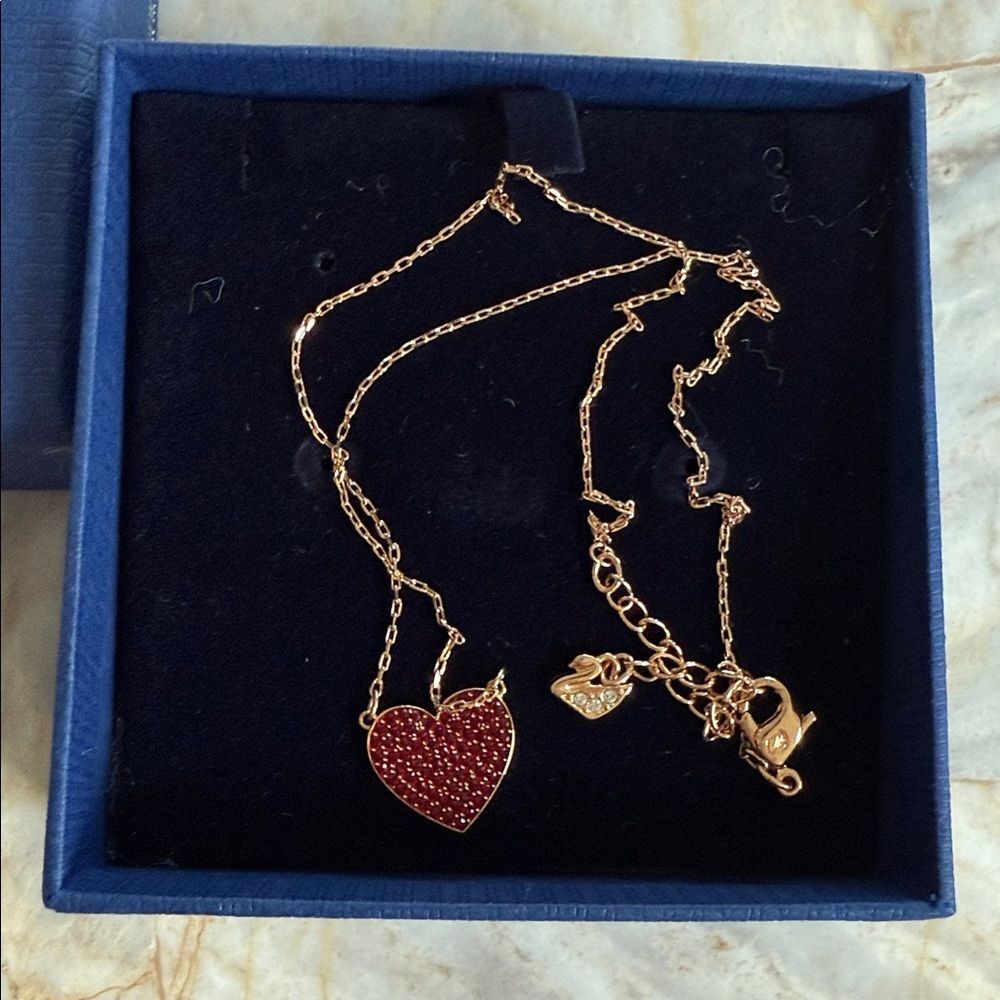 Swarovski Gold Necklace with Ruby Heart Charm